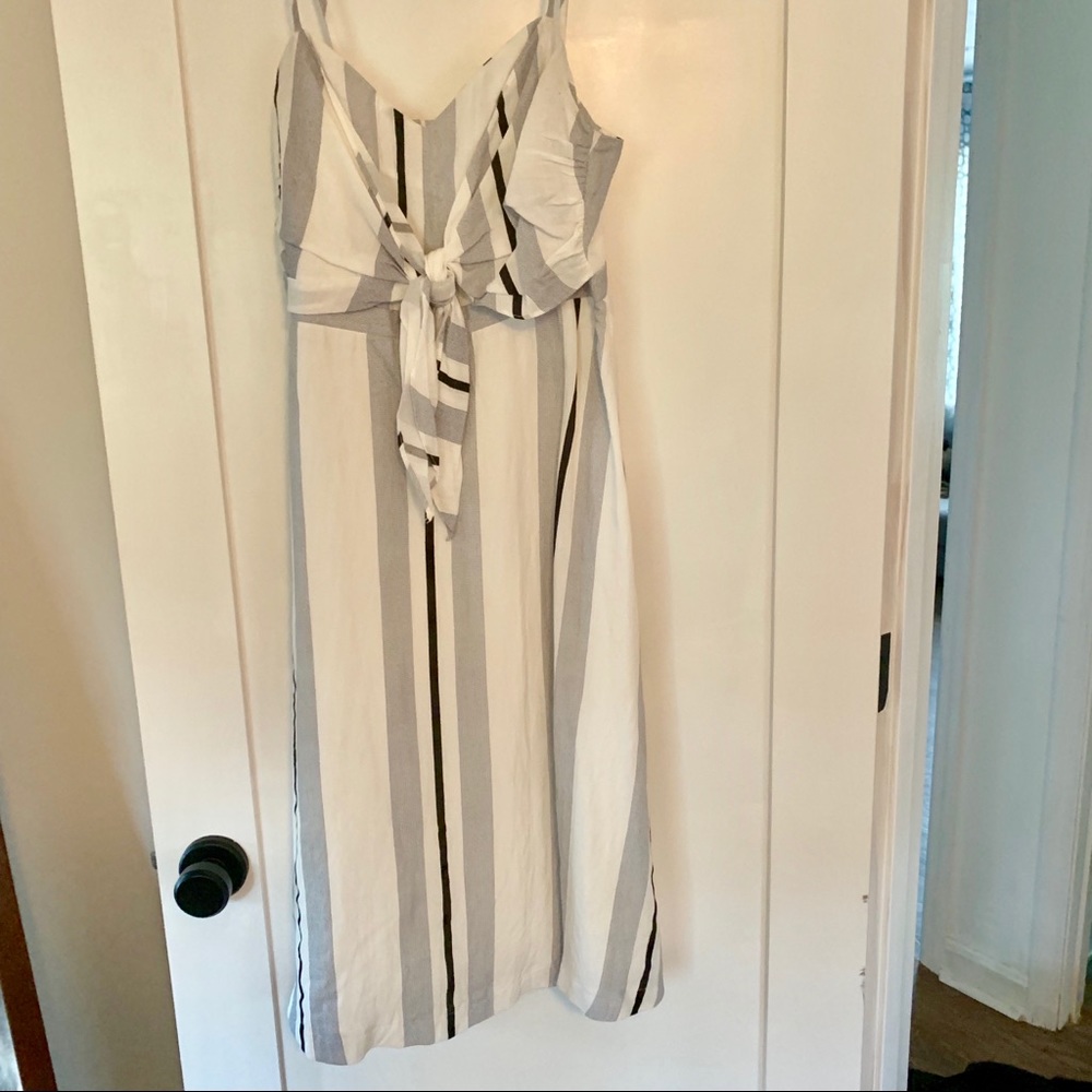 White linen striped midi dress